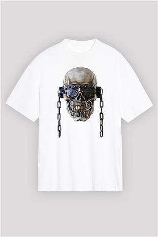 Megadeth Baskılı Beyaz Unisex Oversize Tişört - Tshirt