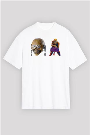 Megadeth Baskılı Beyaz Unisex Oversize Tişört - Tshirt