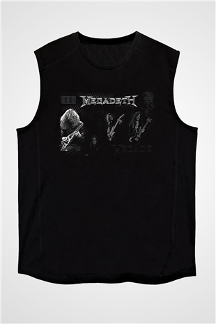 Megadeth Baskılı Unisex Siyah Kolsuz Tişört - Tshirt