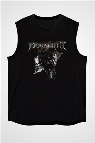 Megadeth Baskılı Unisex Siyah Kolsuz Tişört - Tshirt