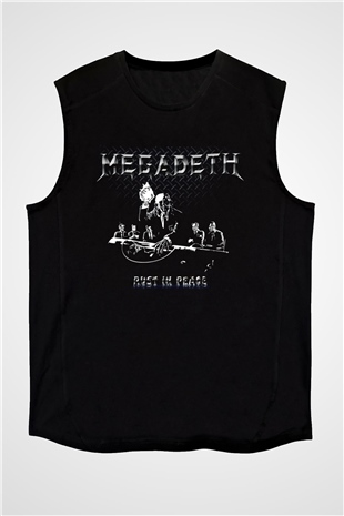 Megadeth Baskılı Unisex Siyah Kolsuz Tişört - Tshirt