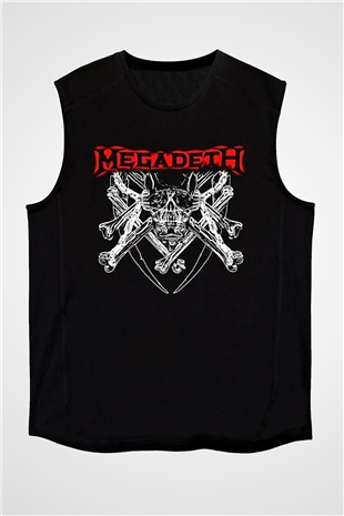 Megadeth Baskılı Unisex Siyah Kolsuz Tişört - Tshirt