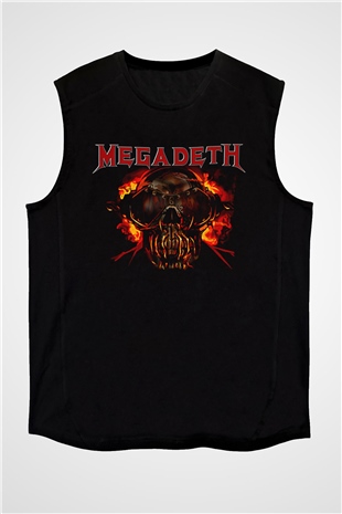 Megadeth Baskılı Unisex Siyah Kolsuz Tişört - Tshirt