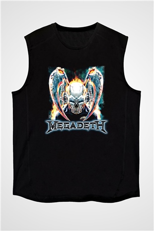 Megadeth Baskılı Unisex Siyah Kolsuz Tişört - Tshirt