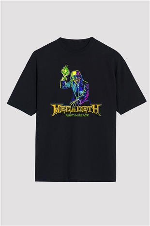 Megadeth Baskılı Unisex Siyah Oversize Tişört - Tshirt