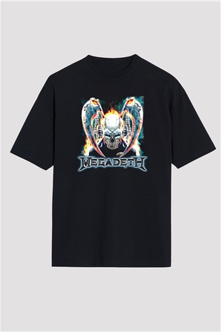 Megadeth Baskılı Unisex Siyah Oversize Tişört - Tshirt