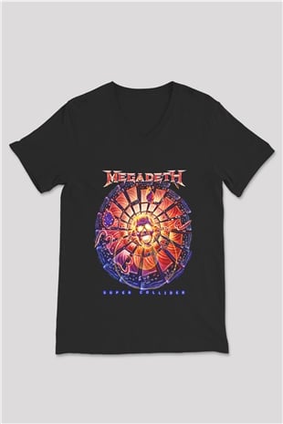 Megadeth Baskılı Unisex Siyah V Yaka Tişört - Tshirt