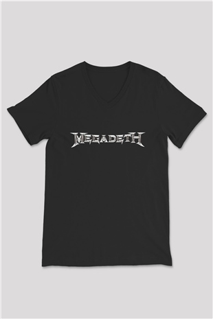 Megadeth Baskılı Unisex Siyah V Yaka Tişört - Tshirt
