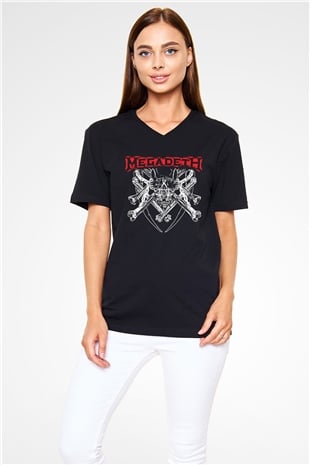 Megadeth Baskılı Unisex Siyah V Yaka Tişört - Tshirt