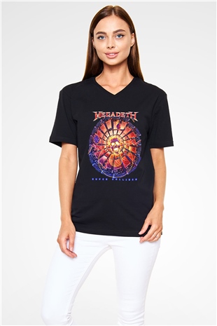 Megadeth Baskılı Unisex Siyah V Yaka Tişört - Tshirt