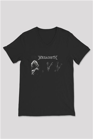 Megadeth Baskılı Unisex Siyah V Yaka Tişört - Tshirt