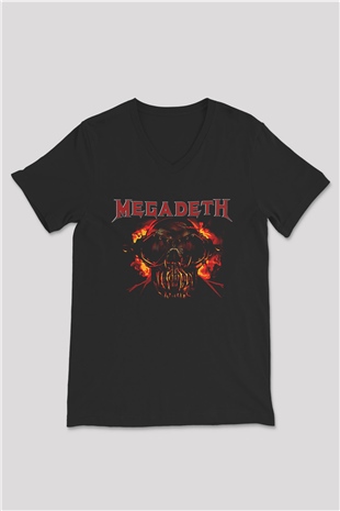 Megadeth Baskılı Unisex Siyah V Yaka Tişört - Tshirt