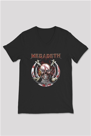 Megadeth Baskılı Unisex Siyah V Yaka Tişört - Tshirt