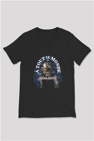Megadeth Baskılı Unisex Siyah V Yaka Tişört - Tshirt