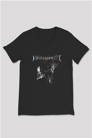 Megadeth Baskılı Unisex Siyah V Yaka Tişört - Tshirt