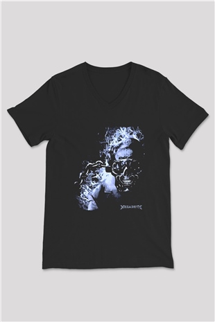 Megadeth Baskılı Unisex Siyah V Yaka Tişört - Tshirt