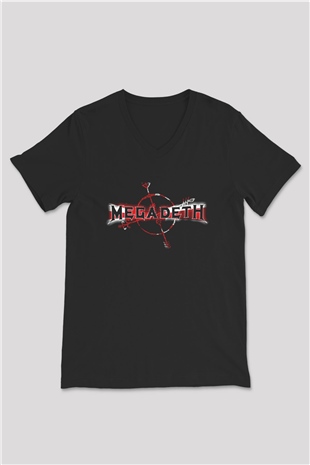 Megadeth Baskılı Unisex Siyah V Yaka Tişört - Tshirt