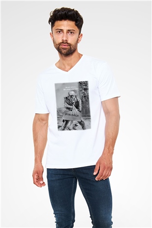 Megadeth Beyaz Unisex V Yaka Tişört T-Shirt