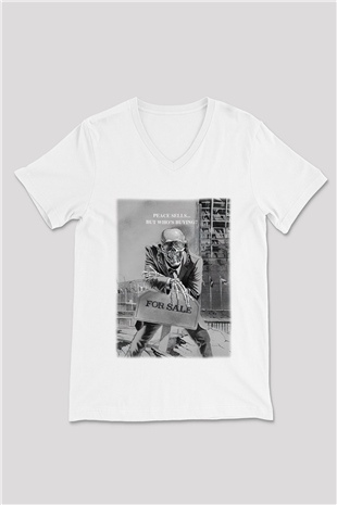 Megadeth Beyaz Unisex V Yaka Tişört T-Shirt