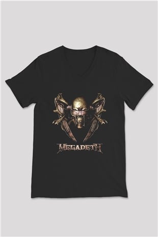 Megadeth Siyah Unisex V Yaka Tişört T-Shirt