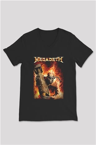 Megadeth Siyah Unisex V Yaka Tişört T-Shirt