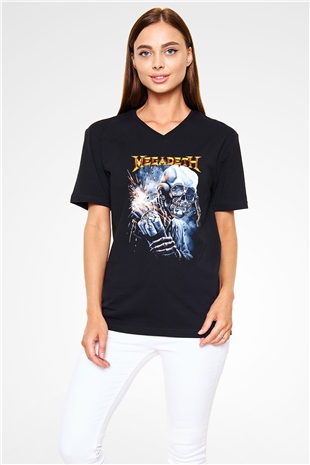 Megadeth Siyah Unisex V Yaka Tişört T-Shirt