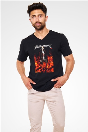 Megadeth Siyah Unisex V Yaka Tişört T-Shirt