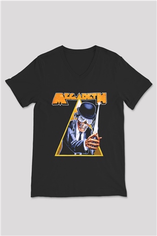 Megadeth Siyah Unisex V Yaka Tişört T-Shirt