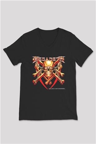 Megadeth Siyah Unisex V Yaka Tişört T-Shirt