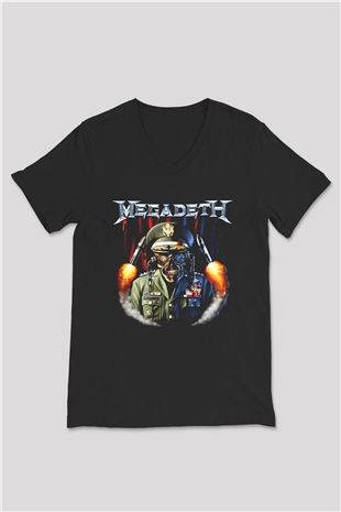 Megadeth Siyah Unisex V Yaka Tişört T-Shirt