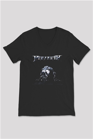 Megadeth Siyah Unisex V Yaka Tişört T-Shirt