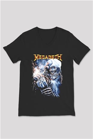 Megadeth Siyah Unisex V Yaka Tişört T-Shirt