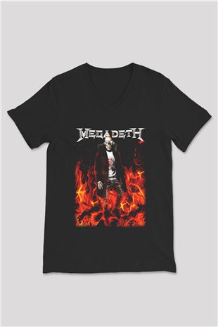 Megadeth Siyah Unisex V Yaka Tişört T-Shirt
