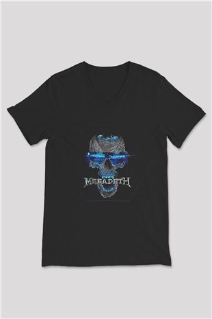 Megadeth Siyah Unisex V Yaka Tişört T-Shirt