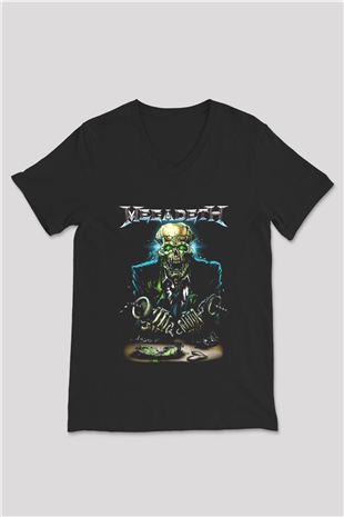 Megadeth Siyah Unisex V Yaka Tişört T-Shirt