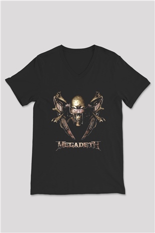 Megadeth Siyah Unisex V Yaka Tişört T-Shirt