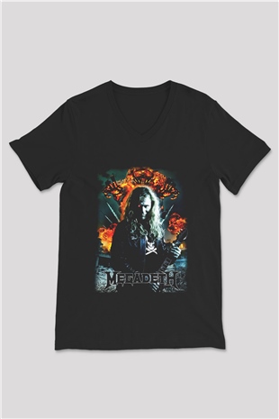 Megadeth Siyah Unisex V Yaka Tişört T-Shirt
