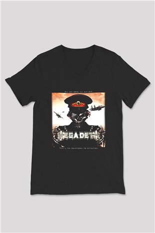 Megadeth Siyah Unisex V Yaka Tişört T-Shirt