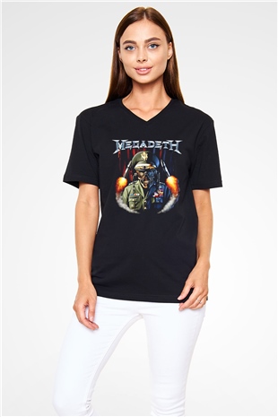 Megadeth Siyah Unisex V Yaka Tişört T-Shirt