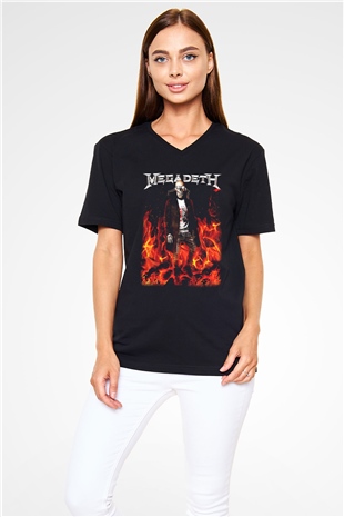 Megadeth Siyah Unisex V Yaka Tişört T-Shirt