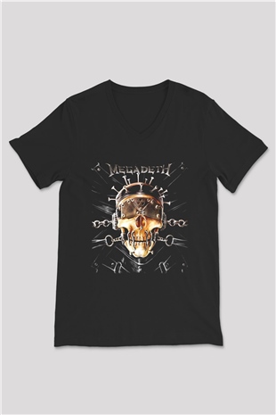 Megadeth Siyah Unisex V Yaka Tişört T-Shirt