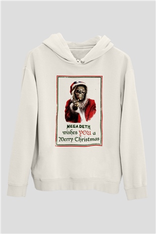 Megadeth Wishes You A Merry Christmas Beyaz Unisex Kapşonlu Sweatshirt