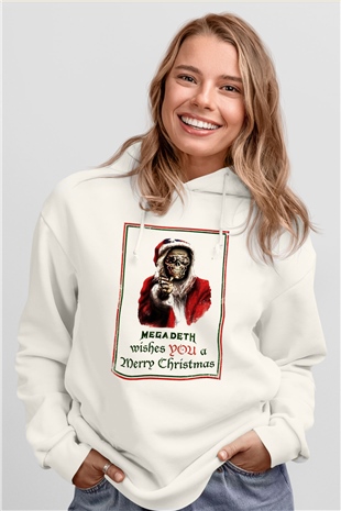 Megadeth Wishes You A Merry Christmas Beyaz Unisex Kapşonlu Sweatshirt