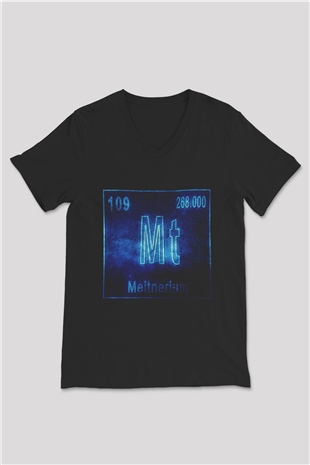 Meitneriyum Elementi Atom Numarası Baskılı Unisex Siyah V Yaka Tişört