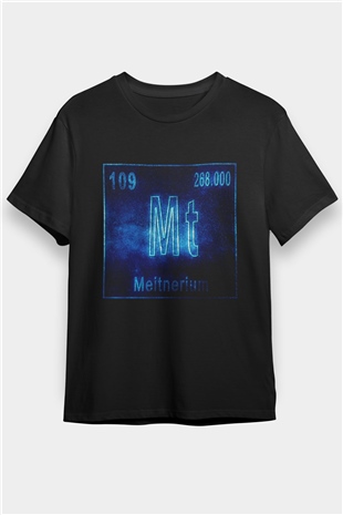Meitneriyum Elementi Atom Numarası Baskılı Unisex Siyah Tişört