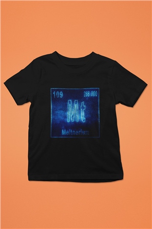 Meitneriyum Elementi Atom Numarası Baskılı Unisex Siyah Çocuk Tişört