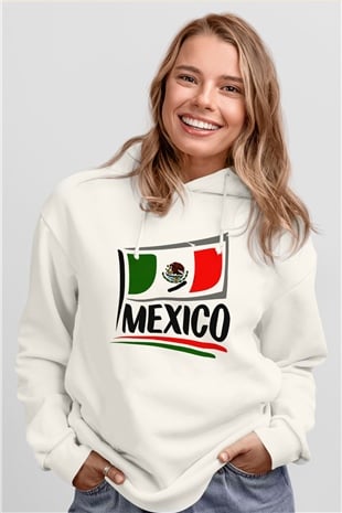 Meksika Beyaz Unisex Kapşonlu Sweatshirt