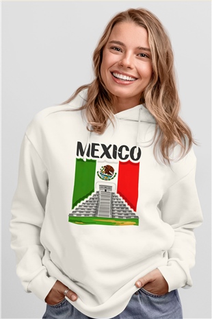 Meksika Beyaz Unisex Kapşonlu Sweatshirt
