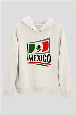 Meksika Beyaz Unisex Kapşonlu Sweatshirt