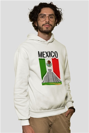Meksika Beyaz Unisex Kapşonlu Sweatshirt